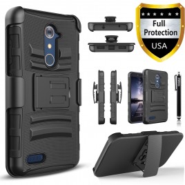 ZTE Max XL Case, Dual Layers [Combo Holster] Case And Built-In Kickstand Bundled Hybird Shockproof And Circlemalls Stylus Pen (Black)